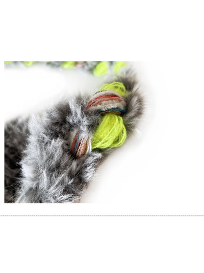 Haila - Winter Color Block Knitted Beanie with Tassel Braids