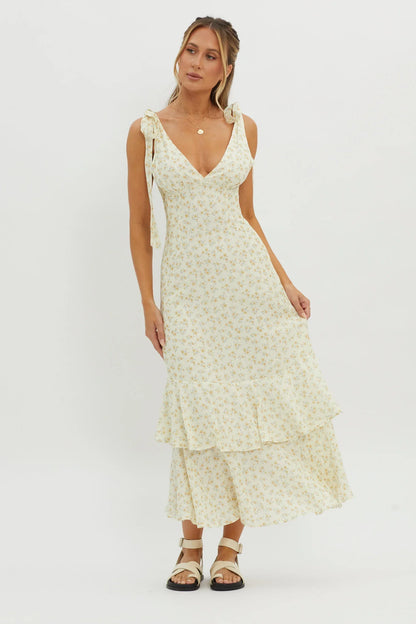 Manhattan Summer Tied Shoulder Maxi Dress Yellow
