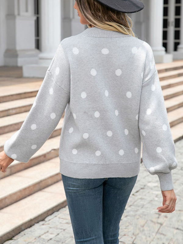 Long Sleeves Loose Polka-Dot Knitwear Pullovers Sweater Tops