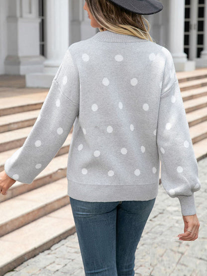Long Sleeves Loose Polka-Dot Knitwear Pullovers Sweater Tops
