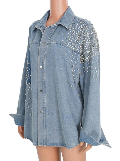 Loose Contrast Color Rhinestone Blouses&Shirts Tops