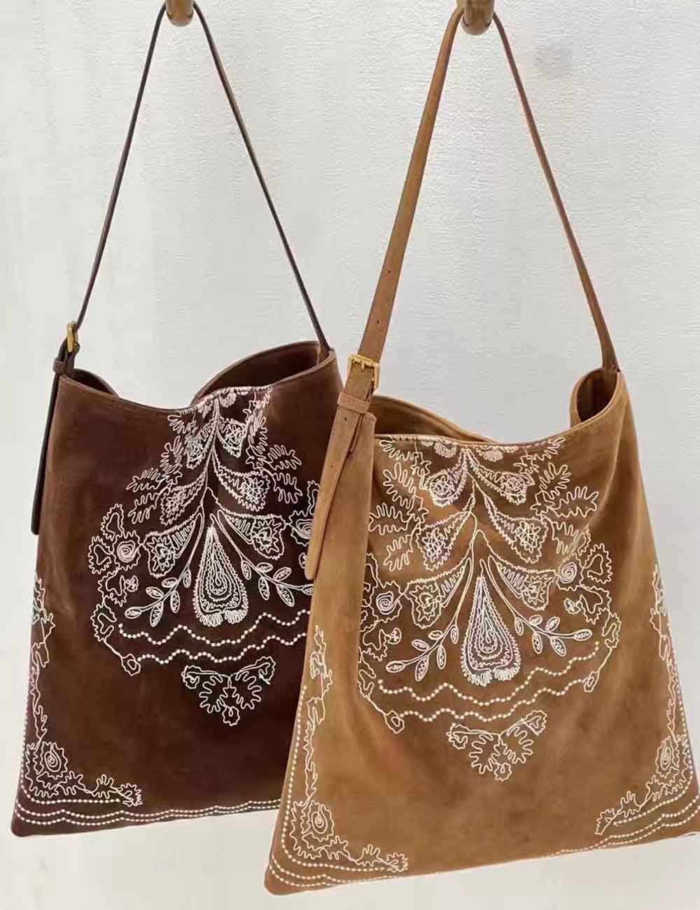Boho Embroidered Large Capacity Suede Shoulder Bag