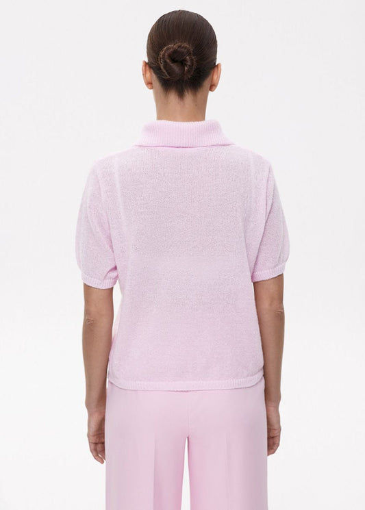 Textured Knit Polo Top In Soft Pink