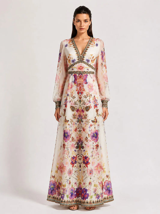 Camilla Elegant Printed V-Neck Maxi Dress
