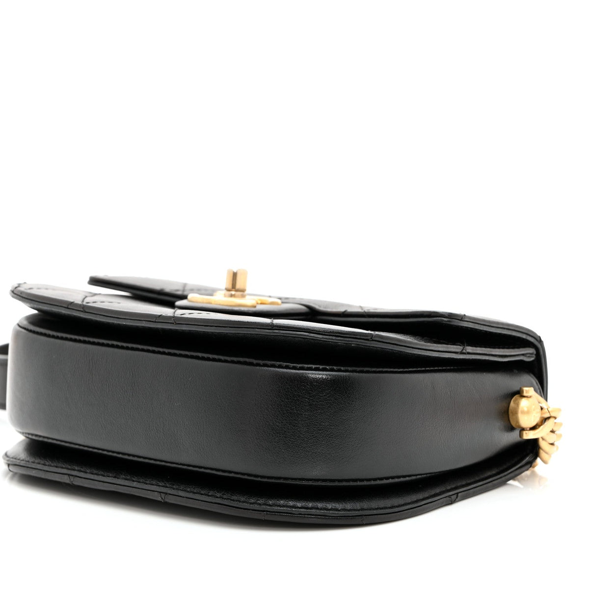 Calfskin Quilted Moon Messenger Black