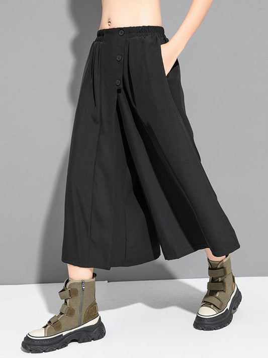 False Two High Waisted Solid Color Casual Pants Bottoms Culotte