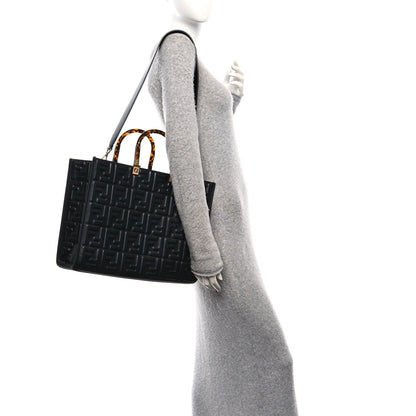 Vitello Plexiglass FF Embossed Medium Fendi Sunshine Shopper Tote Black