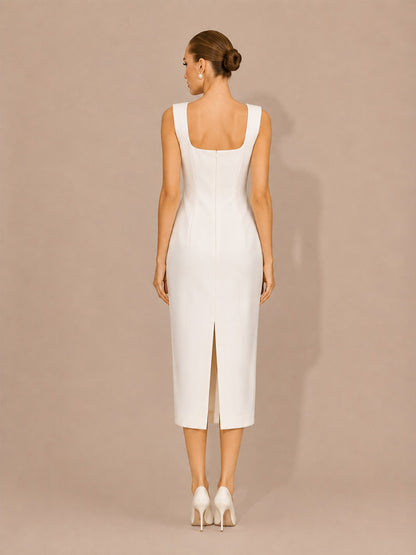 Rowena Elegant 3D Floral Sleeveless Midi Dress