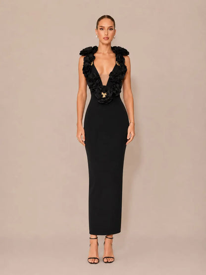 Bellamy Metallic-Trim Ruffled Maxi Dress