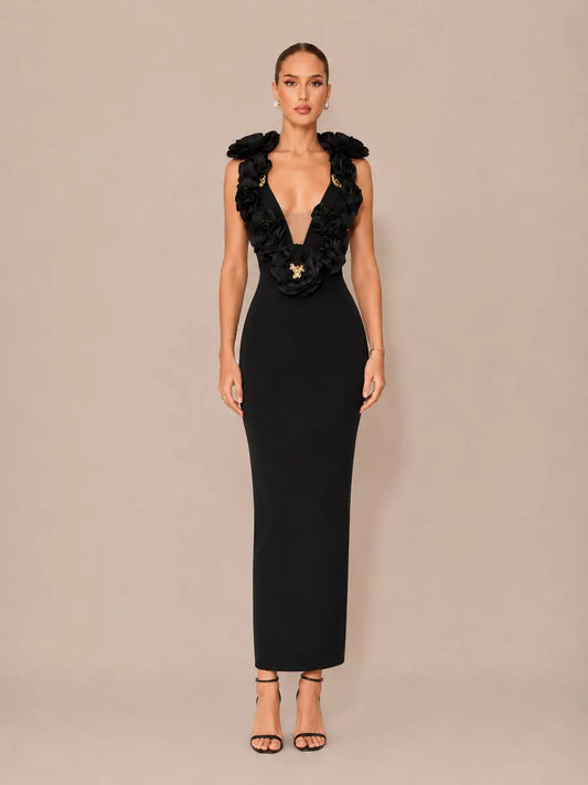 Bellamy Metallic-Trim Ruffled Maxi Dress