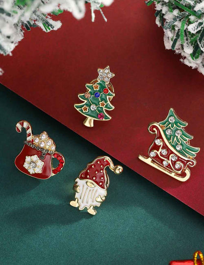 Trendy Rhinestone Cartoon Christmas Brooch