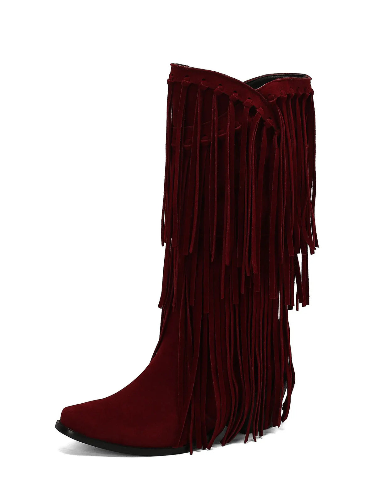 Zaria Ruched Fringed Suede Boots