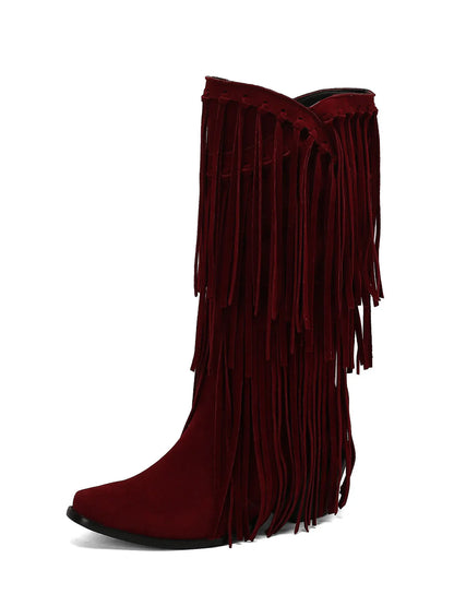 Zaria Ruched Fringed Suede Boots