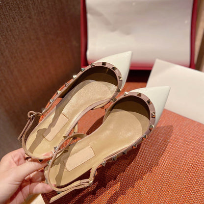 Rockstud Slingback Ballerina Flats White Leather