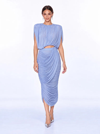 Zaira Pleated Cut-Out Mesh Maxi Dress