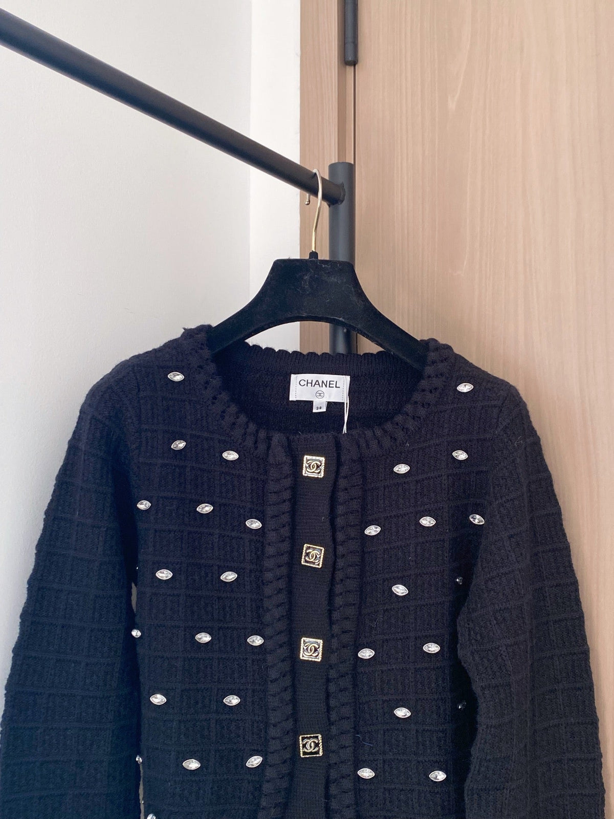 Chanel 2025 Cardigan With Rhinestone Embellishment Black Wool