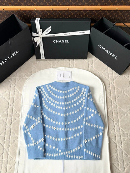 Chanel 25P Cardigan Light Blue Mix White Cashmere 237300