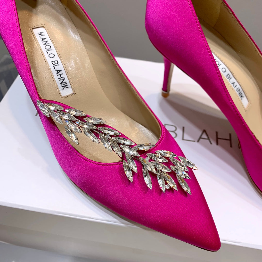 Manolo Women's Nadira Pumps 70 Hot Pink Satin