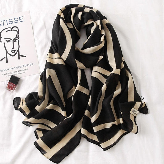 Cotton Contrast Color Printed Shawl Scarf