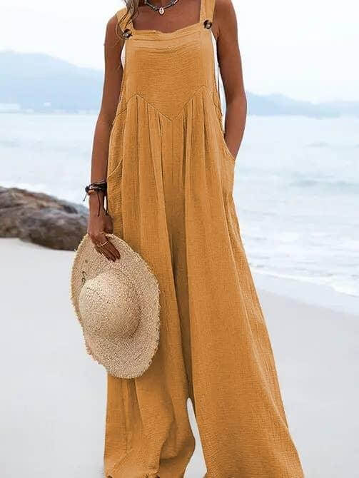 Solid Color Simple Button Jumpsuit