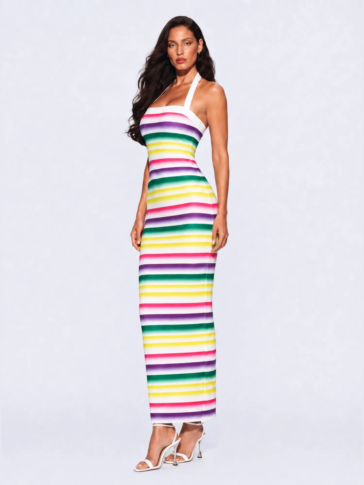 Gia Color Blocking Striped Halter Maxi Dress