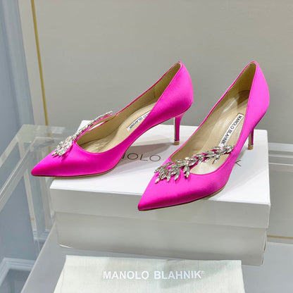Manolo Women's Nadira Pumps 70 Hot Pink Satin