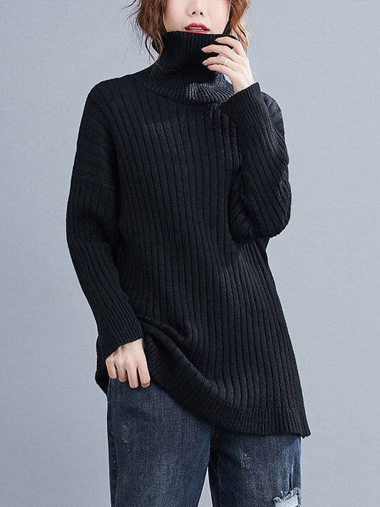 Simple Solid Color High-Neck Long Sleeves Sweater Top