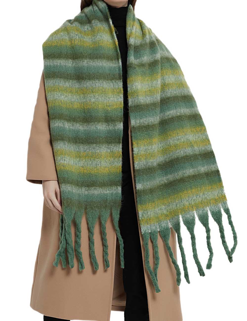 Winter Striped Oversized Thick Soft Tassel Scarfs