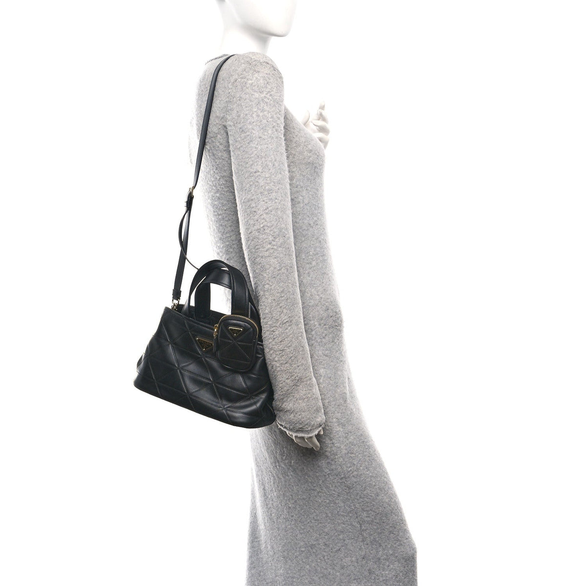 Vitello Triangle Stitched Shopping Tote Black