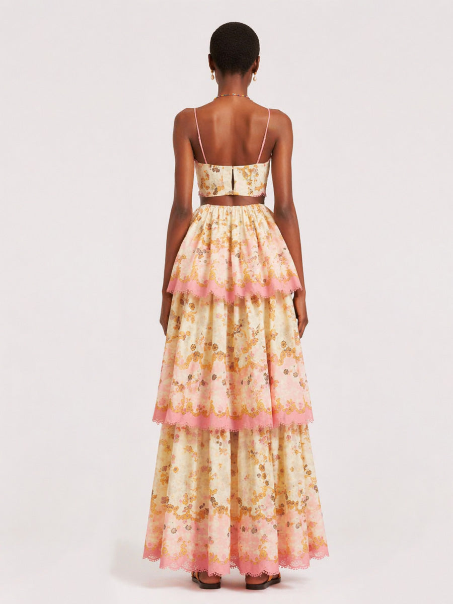 Maeve Layered Printed Spaghetti Strap Maxi Dress
