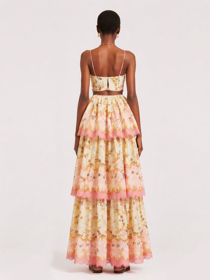 Maeve Layered Printed Spaghetti Strap Maxi Dress