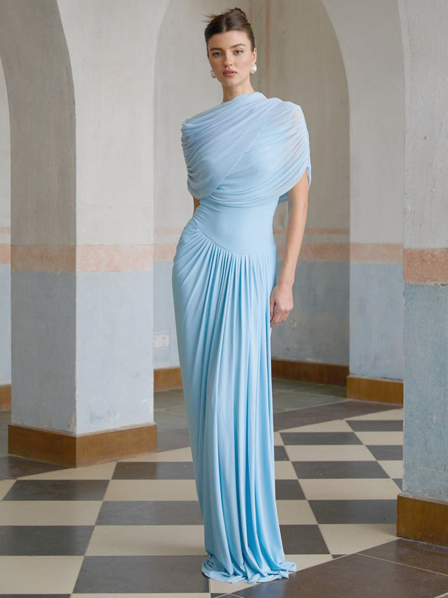 Harper Asymmetrical Pleated Maxi Dress