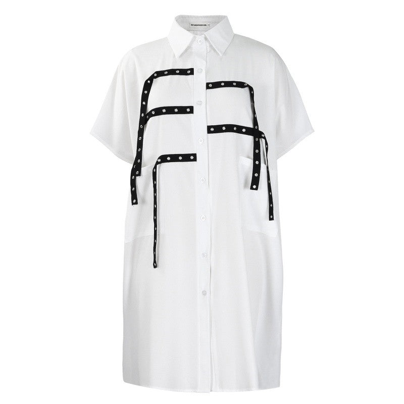 Loose Collar Short Sleeve Midi Shirt Dress