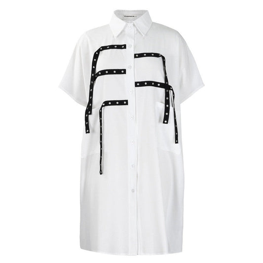 Loose Collar Short Sleeve Midi Shirt Dress