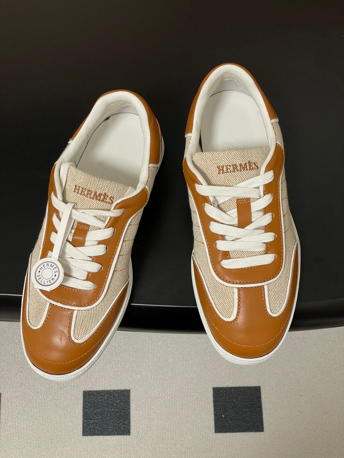 Hermes 26 Match Sneakers Brown Beige in Calfskin 594337