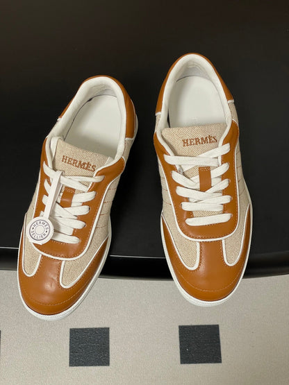 Hermes 26 Match Sneakers Brown Beige in Calfskin 594337
