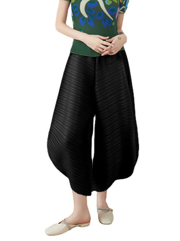 Wide Leg Loose Pleated High Waist Solid Color Tapered Pants