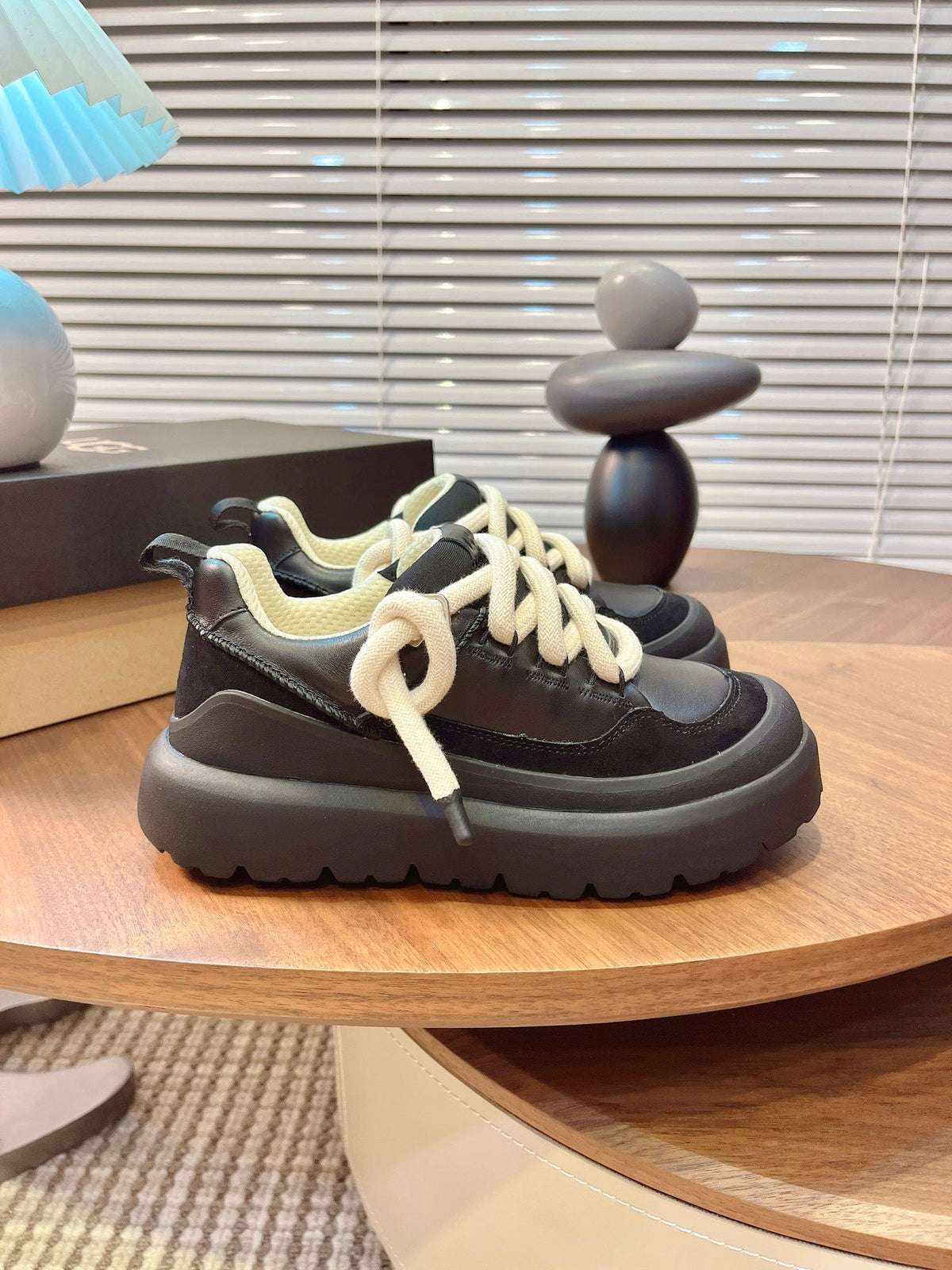 UGG Heritage Utility Sneakers Cream Black Suede Cowhide