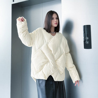 Asymmetrical V-Neck Cotton Jacket