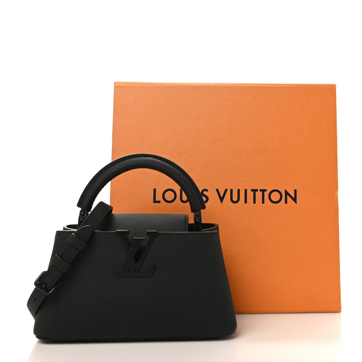 Matte Taurillon Capucines East West Mini All Black
