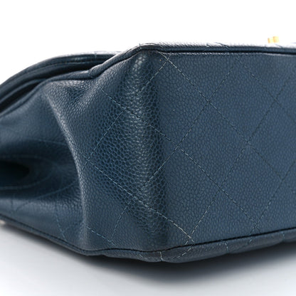 Metallic Caviar Quilted Jumbo Double Flap Dark Blue