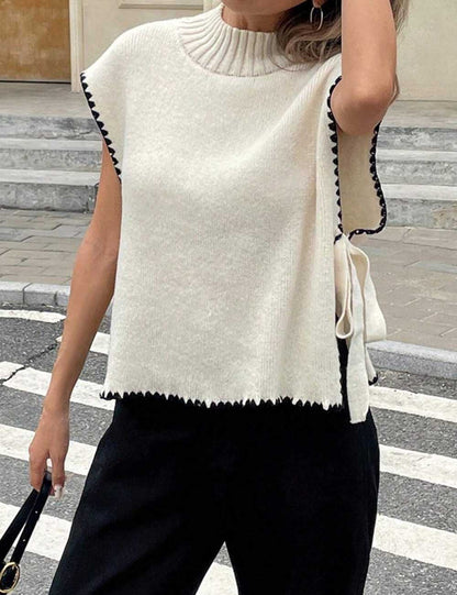 Simple Sleeveless Bow Tie Side Knit Sweater Vest