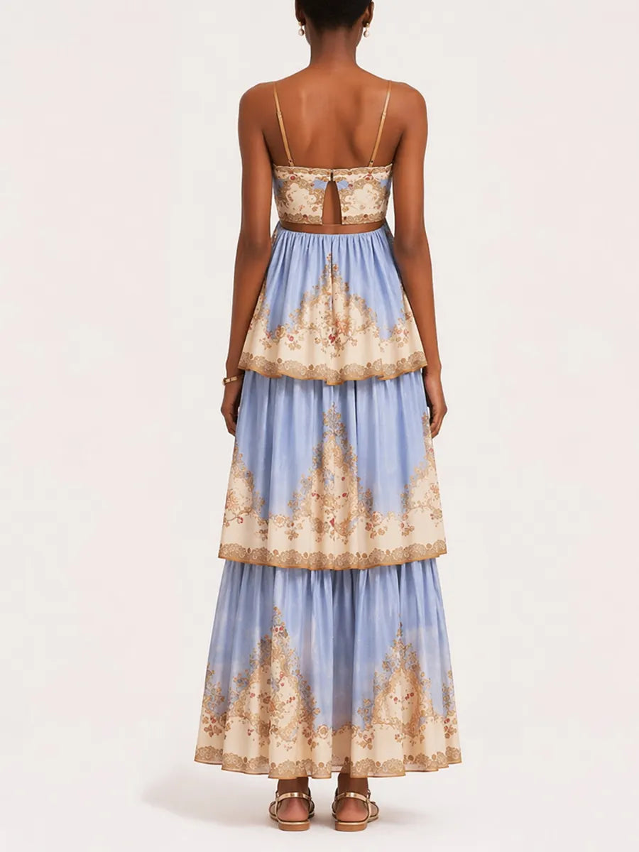 Sienna Layered Printed Spaghetti Strap Maxi Dress