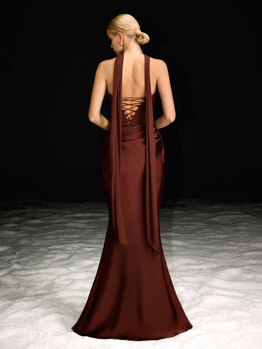 Sabrina Strapless Scarf Ruched Maxi Dress