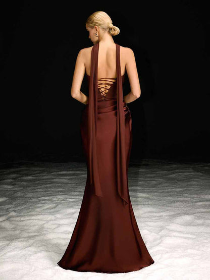 Sabrina Strapless Scarf Ruched Maxi Dress