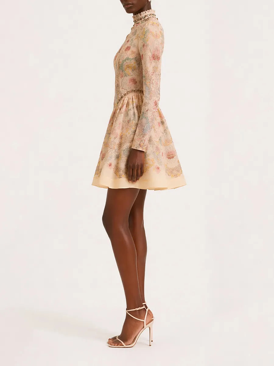 Ariana Elegant Long-Sleeve Printed Mini Dress