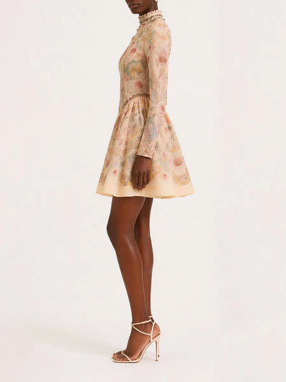Ariana Elegant Long-Sleeve Printed Mini Dress