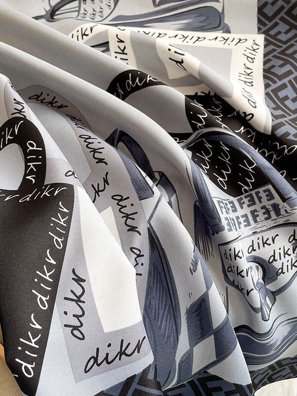 Vintage Letter Printed Square Shawl Scarf