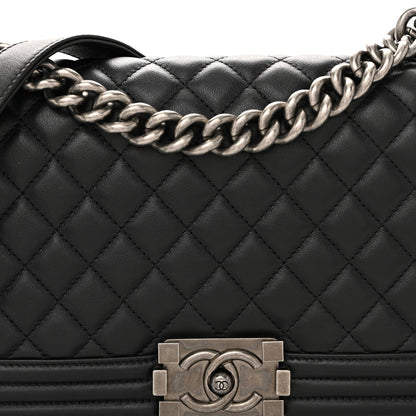 Lambskin Quilted Medium Boy Flap Black