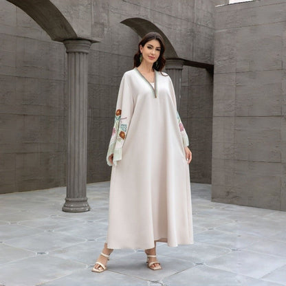 V Neck Embroidered Fringe Muslim Robe